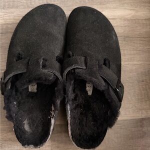 Birkenstock Black Faux Suede Fuzzy Lined Slip-On Clogs